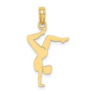 14k Yellow Gold Sports Theme Solid Polished Gymnast Necklace Charm Pendant